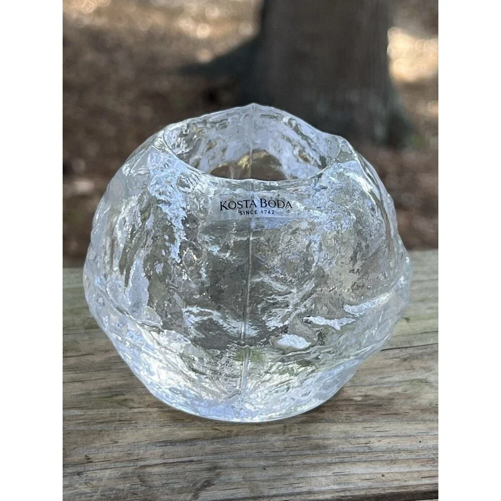 Glass Candle Holder Kosta Boda Snowball Style Crystal Clear Votive Heavy Decor